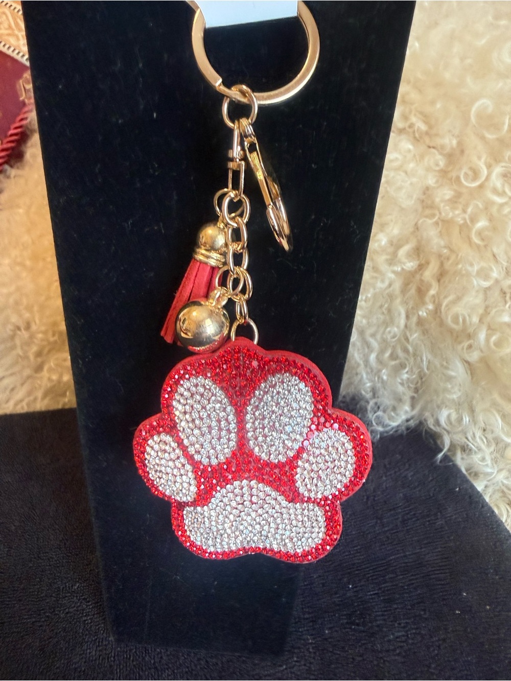 Red Rhinestone Paw Keychain Charm - Picture 2 of 6